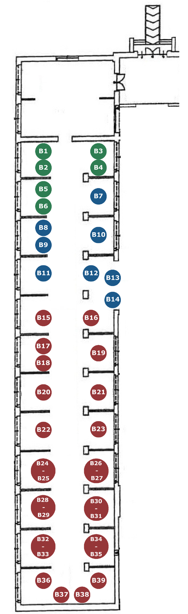CIBB 2026 Poster Session B floor plan with markers B1 to B39