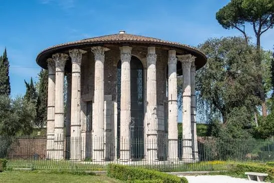 The circular Temple of Hercules Victor, with its ring of Corinthian columns
